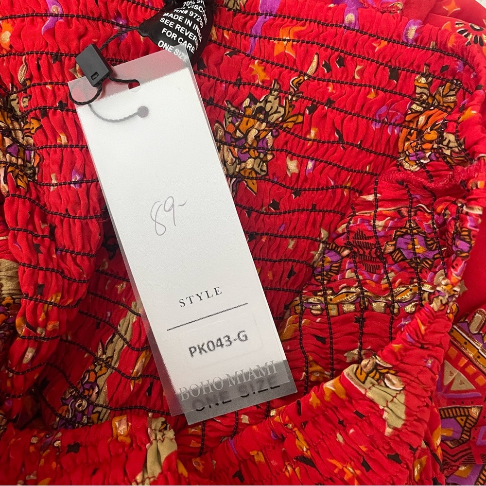 Vibrant Strapless Red Paisley Dress - Picture 3 of 12